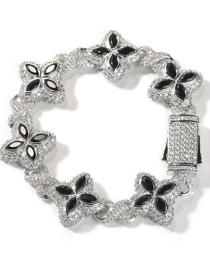 TALKLESSFASHION 7inch bracelet / Silver black Hip-hop rap chain, infinite clover bracelet, fashion cool ruffian, high-end 5A zircon color necklace jewelry