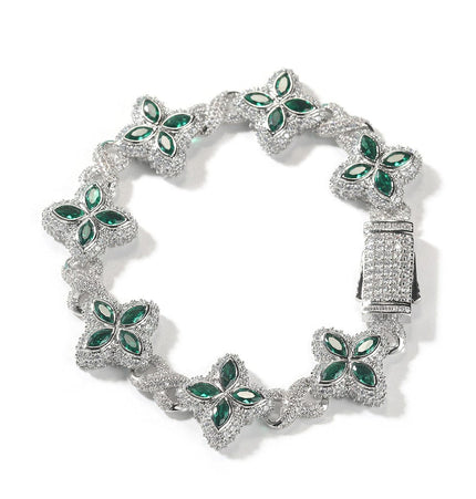 TALKLESSFASHION 7inch bracelet / Silver green zirconium Hip-hop rap chain, infinite clover bracelet, fashion cool ruffian, high-end 5A zircon color necklace jewelry