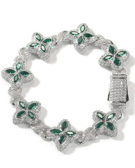 TALKLESSFASHION 7inch bracelet / Silver green zirconium Hip-hop rap chain, infinite clover bracelet, fashion cool ruffian, high-end 5A zircon color necklace jewelry