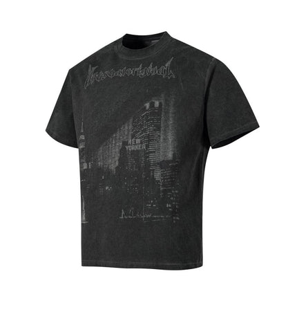 TALKLESSFASHION Abstract print T-shirt short sleeve men's top cotton crew neck casual shirt loose summer ins hip hop street trend