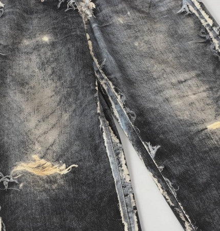 TALKLESSFASHION AC Feng Gao Street Old Jeans Heavy Work Washing Hand Destroyed Raw Edge Men and Women Vintage Scimitar Loose Pants
