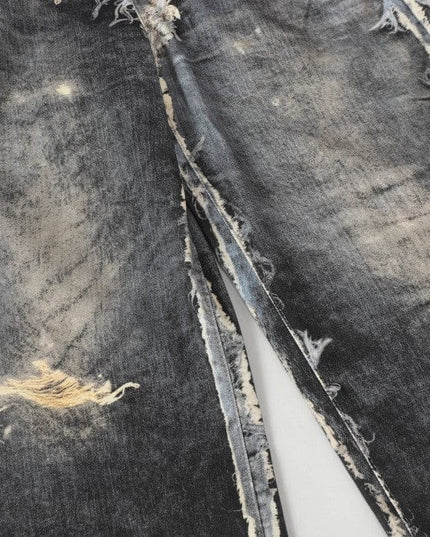 TALKLESSFASHION AC Feng Gao Street Old Jeans Heavy Work Washing Hand Destroyed Raw Edge Men and Women Vintage Scimitar Loose Pants