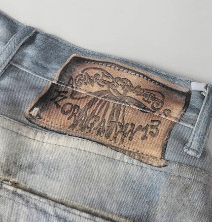 TALKLESSFASHION AC Feng Gao Street Old Jeans Heavy Work Washing Hand Destroyed Raw Edge Men and Women Vintage Scimitar Loose Pants