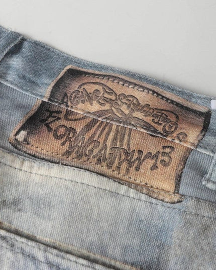 TALKLESSFASHION AC Feng Gao Street Old Jeans Heavy Work Washing Hand Destroyed Raw Edge Men and Women Vintage Scimitar Loose Pants