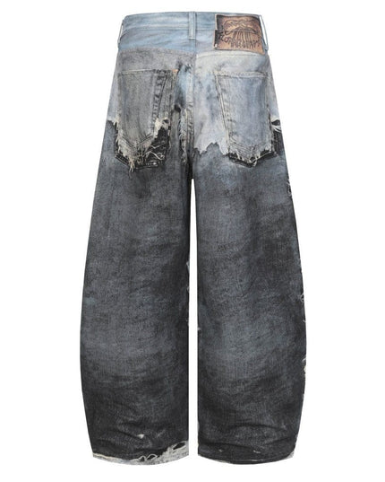 TALKLESSFASHION AC Feng Gao Street Old Jeans Heavy Work Washing Hand Destroyed Raw Edge Men and Women Vintage Scimitar Loose Pants