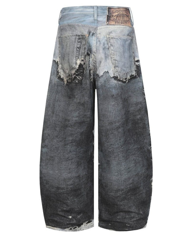 TALKLESSFASHION AC Feng Gao Street Old Jeans Heavy Work Washing Hand Destroyed Raw Edge Men and Women Vintage Scimitar Loose Pants