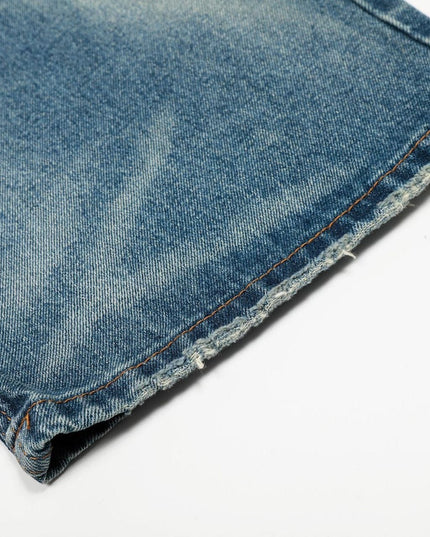 TALKLESSFASHION American high street washed cat beard jeans for men and women couples cleanfit retro straight leg slim trousers trend