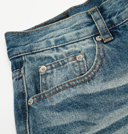 TALKLESSFASHION American high street washed cat beard jeans for men and women couples cleanfit retro straight leg slim trousers trend