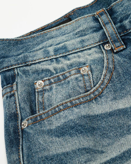 TALKLESSFASHION American high street washed cat beard jeans for men and women couples cleanfit retro straight leg slim trousers trend