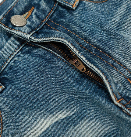 TALKLESSFASHION American high street washed cat beard jeans for men and women couples cleanfit retro straight leg slim trousers trend