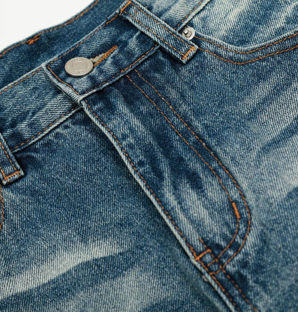 TALKLESSFASHION American high street washed cat beard jeans for men and women couples cleanfit retro straight leg slim trousers trend