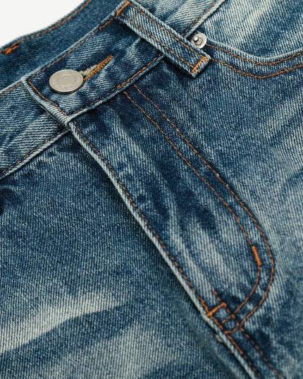 TALKLESSFASHION American high street washed cat beard jeans for men and women couples cleanfit retro straight leg slim trousers trend