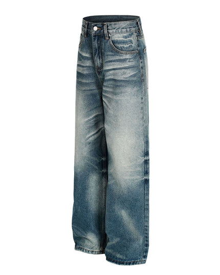TALKLESSFASHION American high street washed cat beard jeans for men and women couples cleanfit retro straight leg slim trousers trend