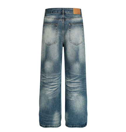 TALKLESSFASHION American high street washed cat beard jeans for men and women couples cleanfit retro straight leg slim trousers trend