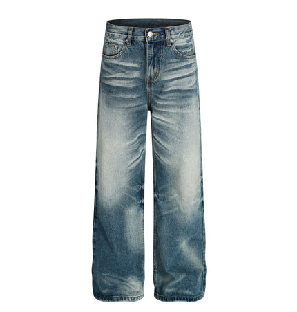TALKLESSFASHION American high street washed cat beard jeans for men and women couples cleanfit retro straight leg slim trousers trend