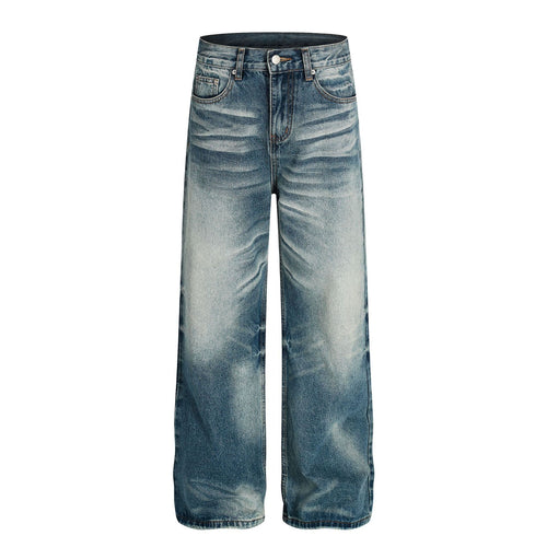 THETLSTUDIO American high street washed cat beard jeans for men and women couples cleanfit retro straight leg slim trousers trend