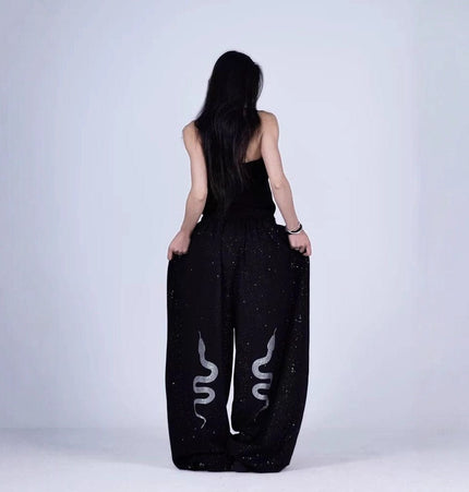 TALKLESSFASHION American hot diamond sprinkled sparkling snake print glitter pants women's loose street dance jazz jzza casual sports sweatpants