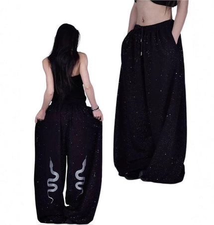 TALKLESSFASHION American hot diamond sprinkled sparkling snake print glitter pants women's loose street dance jazz jzza casual sports sweatpants
