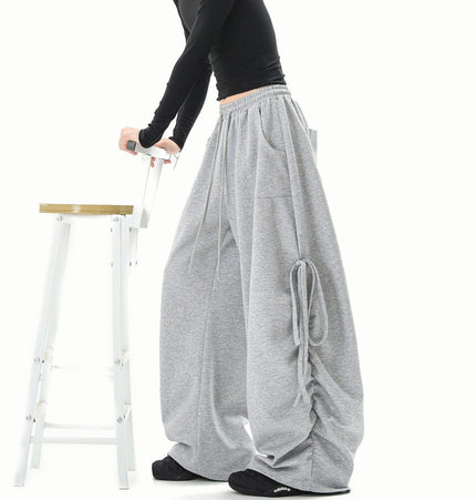 TALKLESSFASHION American lazy and loose streamer strappy gray sweatpants hot girl jazz dance hip hop loose straight scimitar pants