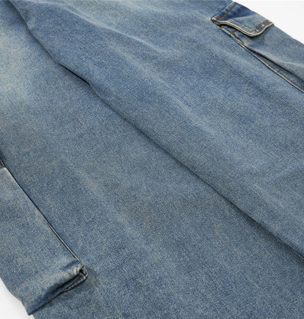 TALKLESSFASHION American retro washed multi-pocket wide-leg jeans for men and women couples are versatile and slim high street casual straight-leg pants