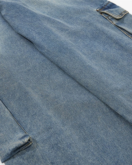TALKLESSFASHION American retro washed multi-pocket wide-leg jeans for men and women couples are versatile and slim high street casual straight-leg pants