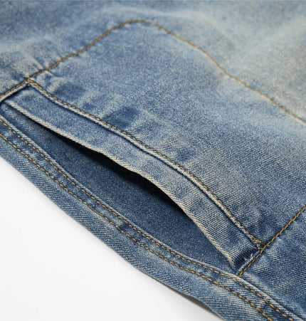 TALKLESSFASHION American retro washed multi-pocket wide-leg jeans for men and women couples are versatile and slim high street casual straight-leg pants