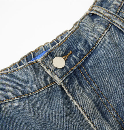 TALKLESSFASHION American retro washed multi-pocket wide-leg jeans for men and women couples are versatile and slim high street casual straight-leg pants
