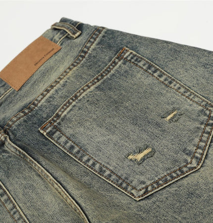 TALKLESSFASHION American retro washed old cat beard scimitar jeans for men and women, loose and versatile floor-length wide-leg pants