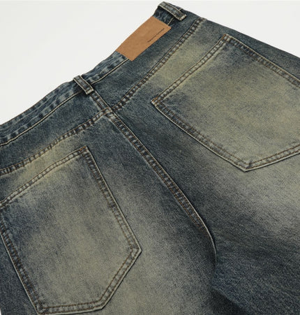 TALKLESSFASHION American retro washed old cat beard scimitar jeans for men and women, loose and versatile floor-length wide-leg pants
