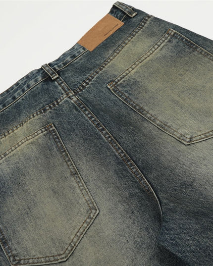 TALKLESSFASHION American retro washed old cat beard scimitar jeans for men and women, loose and versatile floor-length wide-leg pants