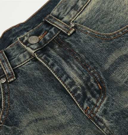 TALKLESSFASHION American retro washed old cat beard scimitar jeans for men and women, loose and versatile floor-length wide-leg pants