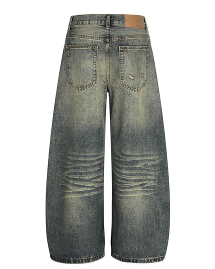 TALKLESSFASHION American retro washed old cat beard scimitar jeans for men and women, loose and versatile floor-length wide-leg pants