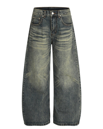 TALKLESSFASHION American retro washed old cat beard scimitar jeans for men and women, loose and versatile floor-length wide-leg pants