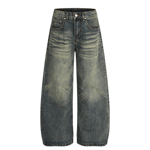 THETLSTUDIO American retro washed old cat beard scimitar jeans for men and women, loose and versatile floor-length wide-leg pants