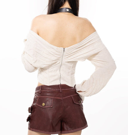 TALKLESSFASHION American sweet and cool metal snap-on double-layer leather shorts 2025 pre-fall new slim asymmetrical old culottes women's clothing