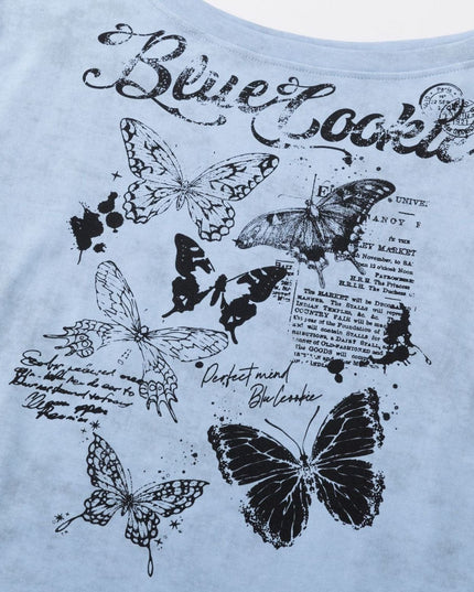 TALKLESSFASHION American Sweet Cool Butterfly Off-the-Shoulder Short Sleeve T-Shirt Women's 2025 Summer Lazy Style Hot Girl Loose Casual Slanted Shoulder Top