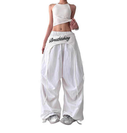 TALKLESSFASHION American trend wide-leg pants, women's butt curtain layered strap-on design, hip-hop jazz retro casual loose scimitar pants trend