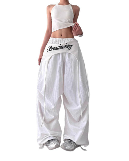 TALKLESSFASHION American trend wide-leg pants, women's butt curtain layered strap-on design, hip-hop jazz retro casual loose scimitar pants trend