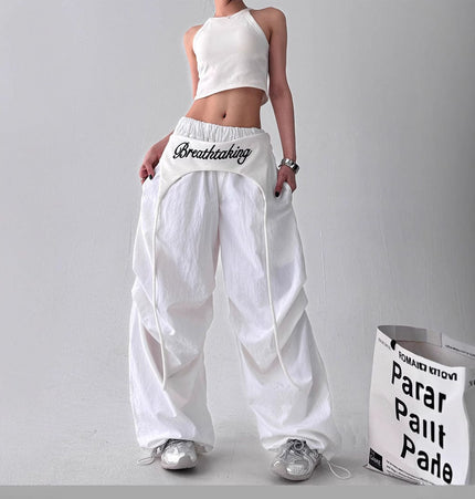 TALKLESSFASHION American trend wide-leg pants, women's butt curtain layered strap-on design, hip-hop jazz retro casual loose scimitar pants trend
