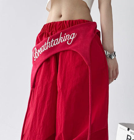 TALKLESSFASHION American trend wide-leg pants, women's butt curtain layered strap-on design, hip-hop jazz retro casual loose scimitar pants trend