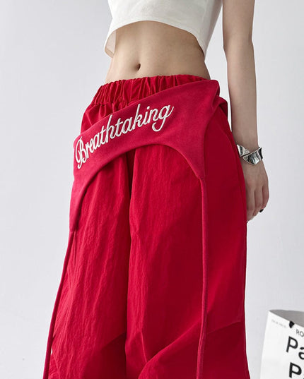 TALKLESSFASHION American trend wide-leg pants, women's butt curtain layered strap-on design, hip-hop jazz retro casual loose scimitar pants trend