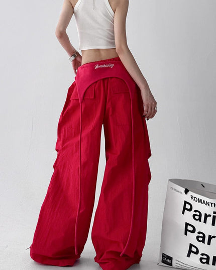 TALKLESSFASHION American trend wide-leg pants, women's butt curtain layered strap-on design, hip-hop jazz retro casual loose scimitar pants trend