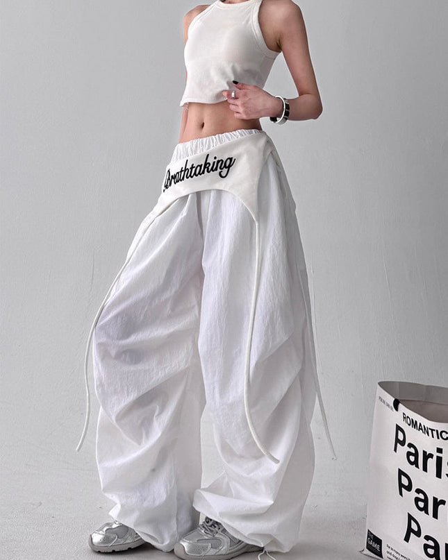 TALKLESSFASHION American trend wide-leg pants, women's butt curtain layered strap-on design, hip-hop jazz retro casual loose scimitar pants trend