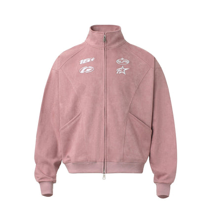 TALKLESSFASHION American trendy brand suede three-dimensional embroidery double-ended zipper jacket men's and women's autumn and winter trendy loose casual cropped jackets