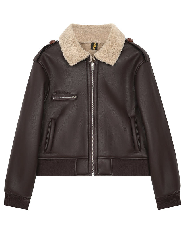 TALKLESSFASHION American vintage lambswool lapel jacket padded cotton jacket women's 2025 fall/winter loose and versatile biker jacket