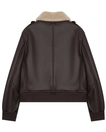 TALKLESSFASHION American vintage lambswool lapel jacket padded cotton jacket women's 2025 fall/winter loose and versatile biker jacket