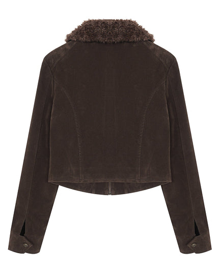 TALKLESSFASHION American vintage nail bead cross fur collar jacket jacket for women 2025 fall loose casual versatile top