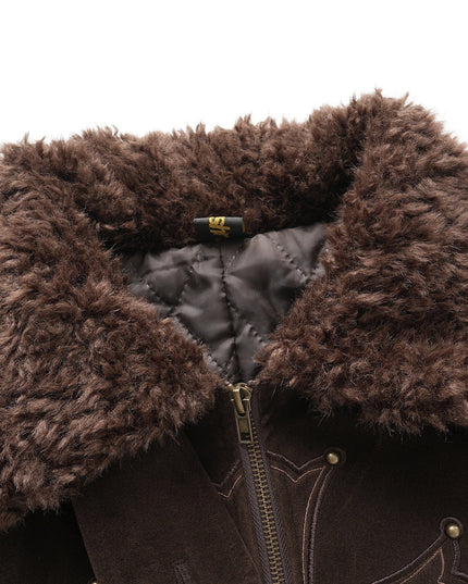 TALKLESSFASHION American vintage nail bead cross fur collar jacket jacket for women 2025 fall loose casual versatile top
