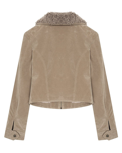 TALKLESSFASHION American vintage nail bead cross fur collar jacket jacket for women 2025 fall loose casual versatile top