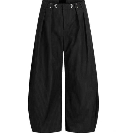 TALKLESSFASHION American vintage pleated design men's and women's spring and autumn vertical stripes wide leg loose straight casual trousers scimitar trousers